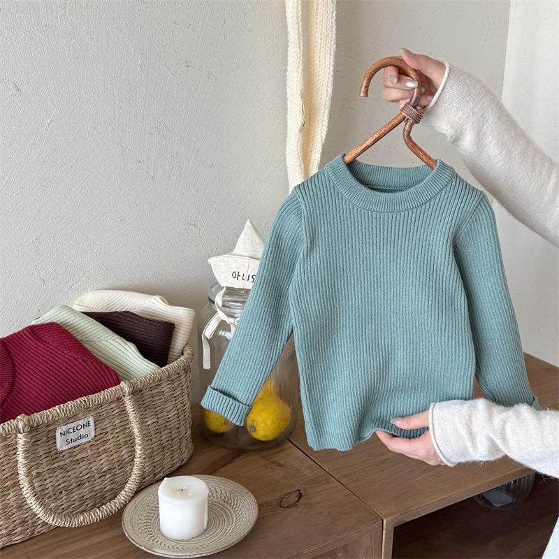 Klučičí a dívčí pletené svetry, univerzální strečové svetry pro dětské oblečení s dlouhým rukávem, jednobarevné, žebrované dětské svetry