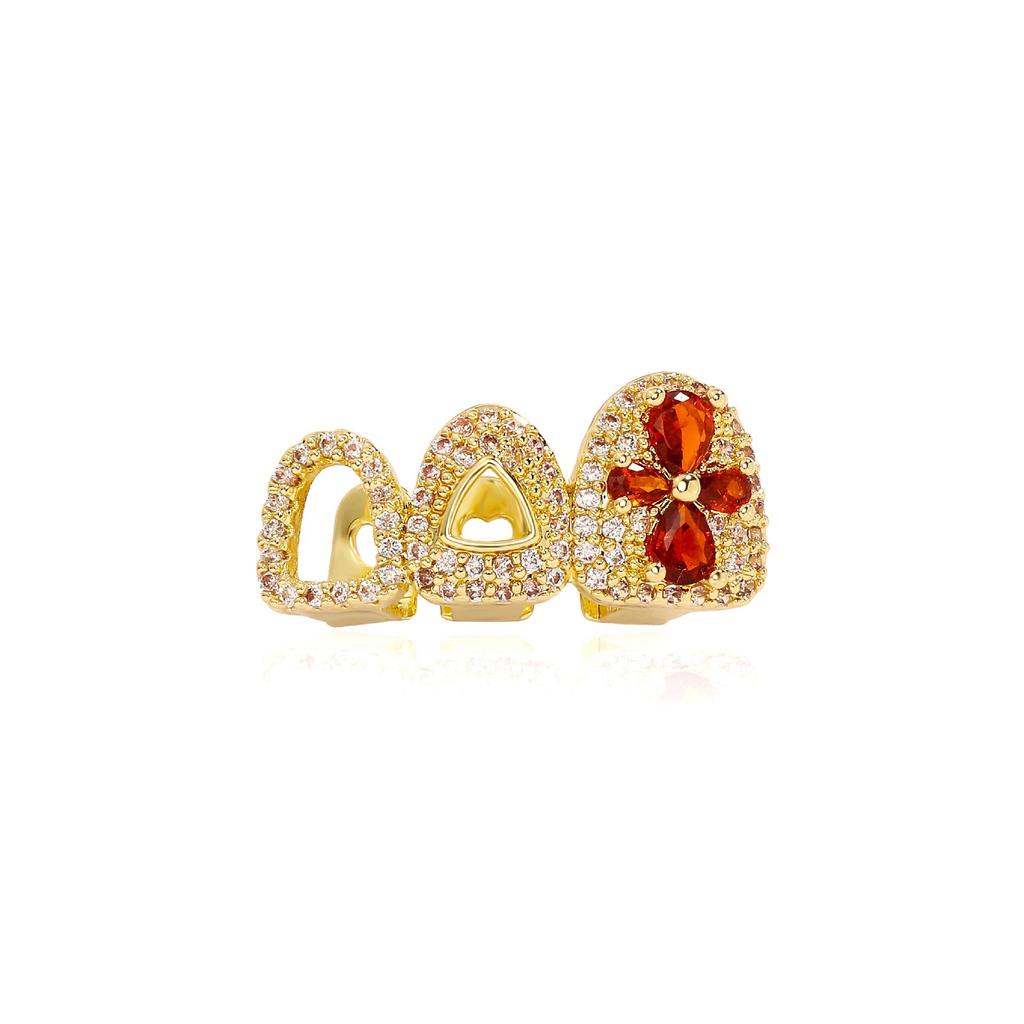 Trendy Gold Hollow Three-Piece Grillz for Street Style Hip Hop