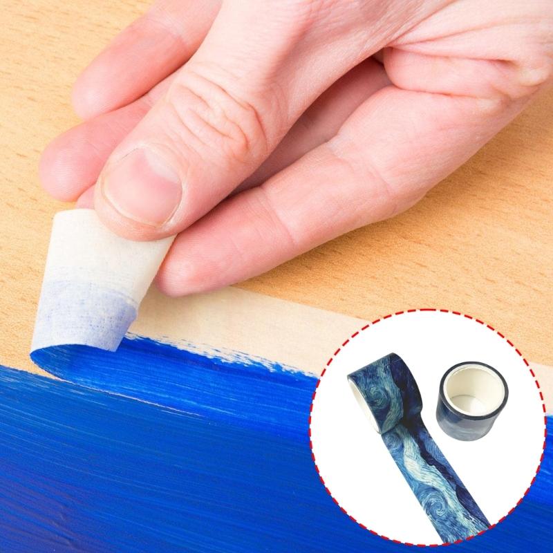 Oil Painting Pattern Tape for Art Craft 30mm Wide Scrapbooking Tape Aesthetic Masking Tape for Journal Album Packaging