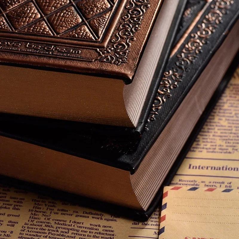 Retro Blank Inside Page Notepad Hardcover Leather Book A5 Relief Plan Notebook Notebook Brush Gold Silver Diary Student Supplies