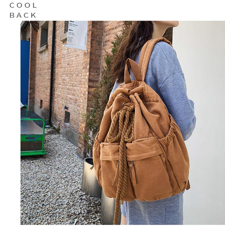 Trendiger Damen-Canvas-Rucksack mit Kordelzug - Cool, stilvoll, schlichtes Design für Studentinnen