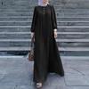 ZANZEA Women Casual Round Neck Long Sleeve Pleated Long Dress
