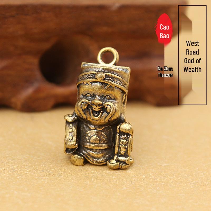 Brass Five Gods of Wealth Keychain - Pure Copper Figurine for Good Fortune