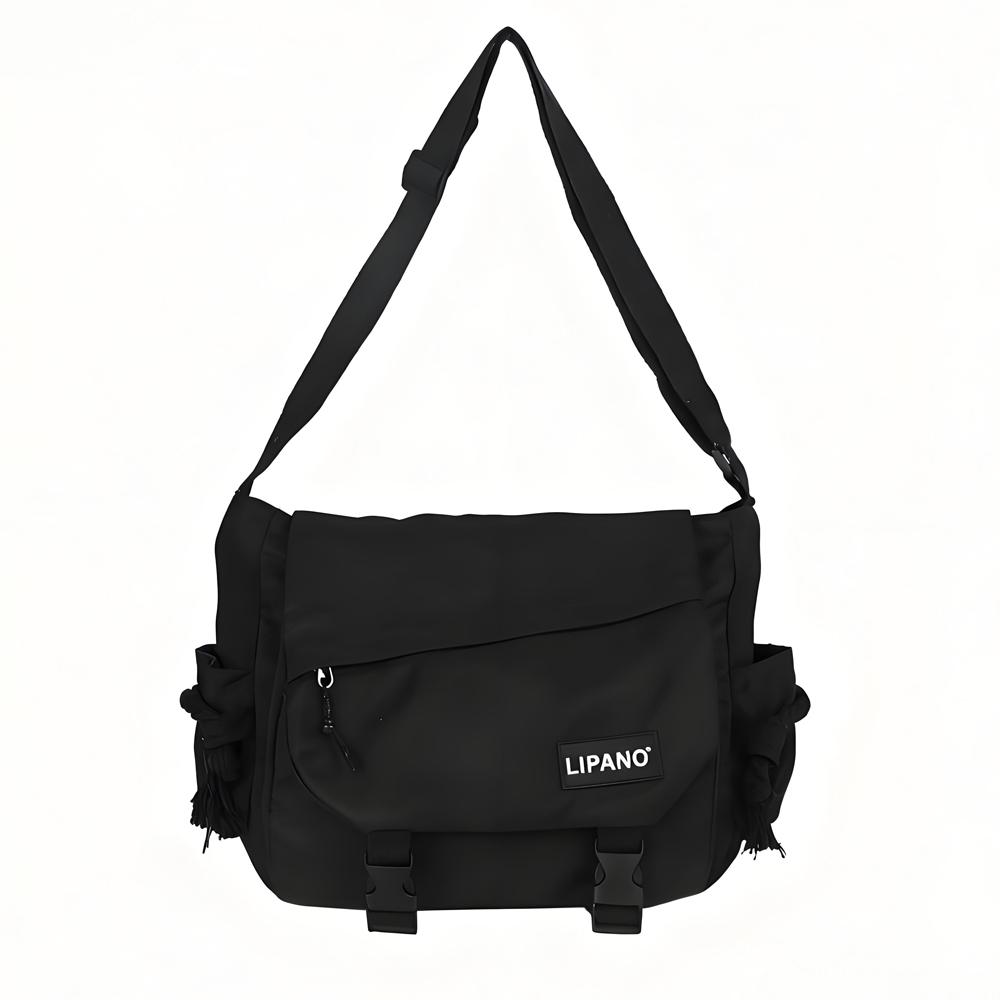 MARKET-1 Schoudertas Grote Capaciteit Crossbody Tas Retro Werkkleding Postbode Tassen voor Vrouwen Nylon Handtassen black