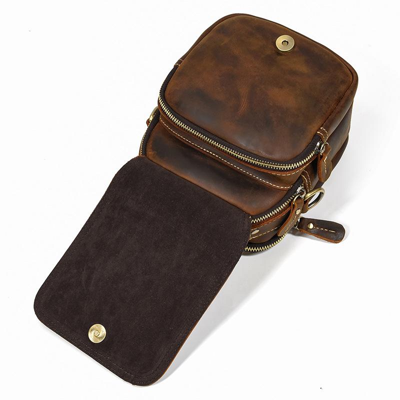 Crazy horse leather retro waist bag, large capacity genuine leather small shoulder bag, multifunctional crossbody bag, casual shoulder bag