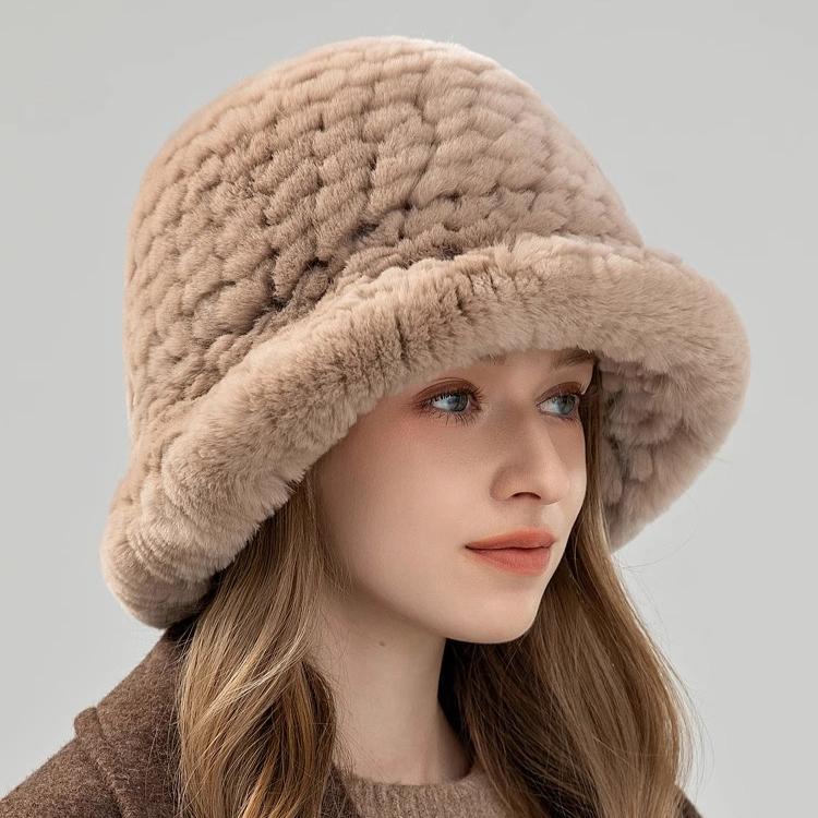 Rex Rabbit Fur Hat Autumn and Winter Versatile Middle-aged and Elderly Warm Ear Protection Top Hat Bucket Hat Show Face Little Mother Hat