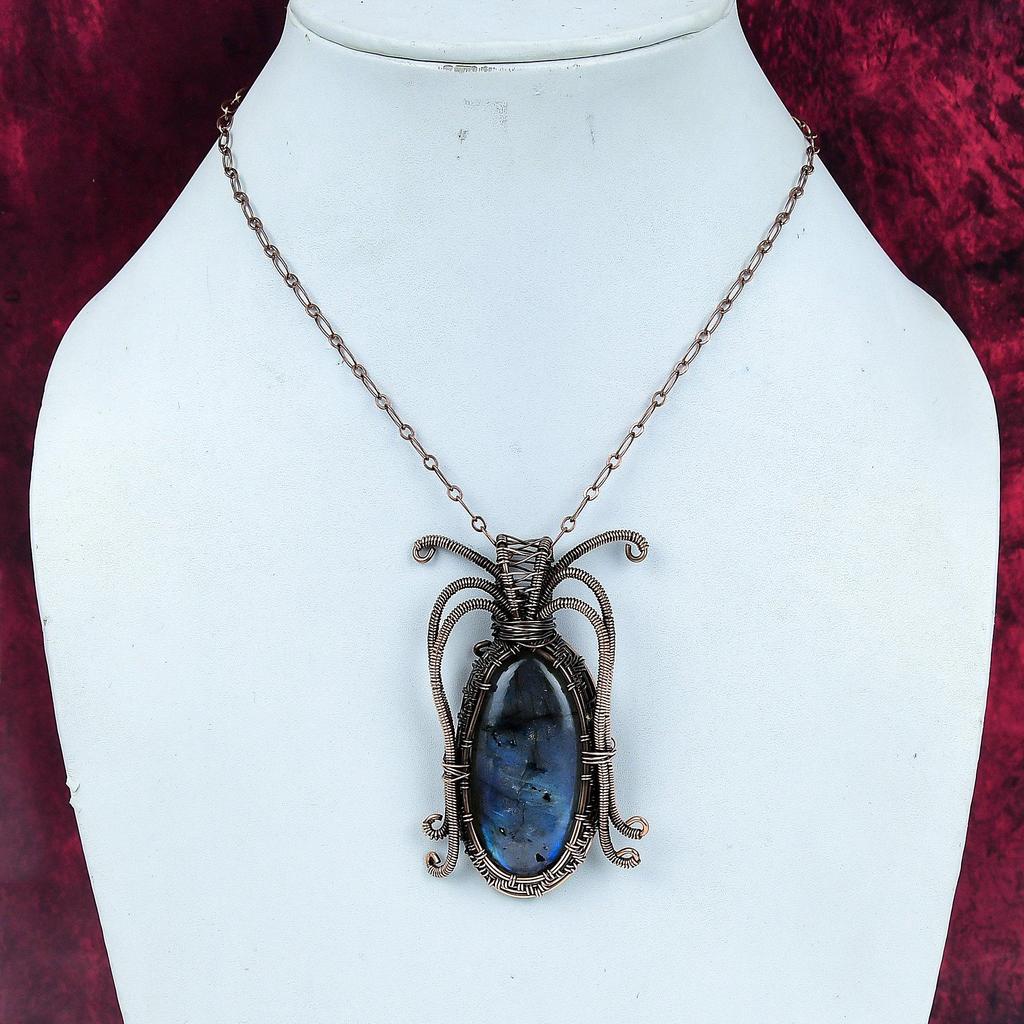 Labradorite Gemstone Pendant Handmade Copper Wire Wrapped Pendant Decent Jewelry