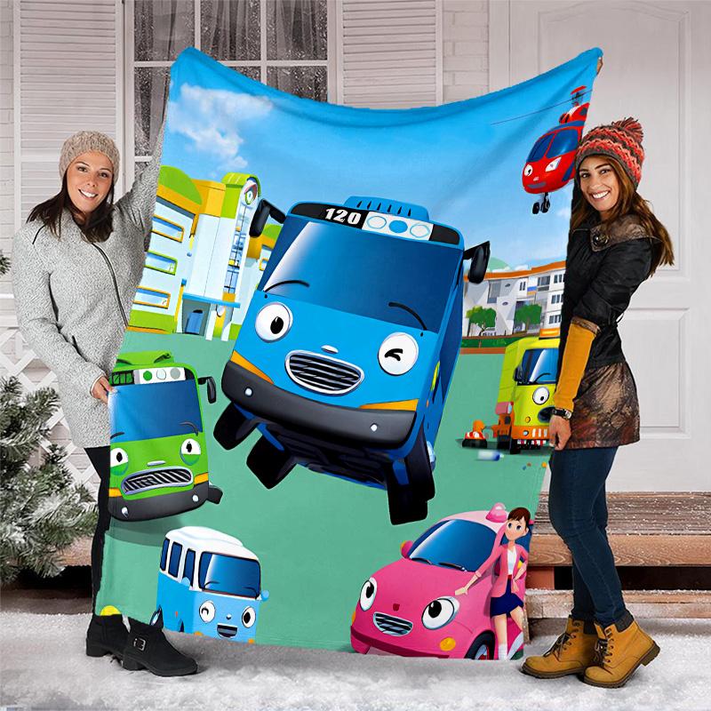 the little bus tayo printed throw blanket—lightweight,soft,warm;versatile blanket for all seasons—perfect as &air-conditioning throw,nap blanket