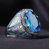 2023 New Zinc Alloy Ring For Men Fashion Trend Blue Zircon Finger Ring Male Party Jewelry