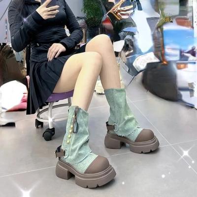 Mode Damen Flats Knöchel Cowboy Chelsea Stiefel Winter Fad Plateau Gladiator Goth Schuhe Neu Klobig Motorrad Botas Damen Zapatos