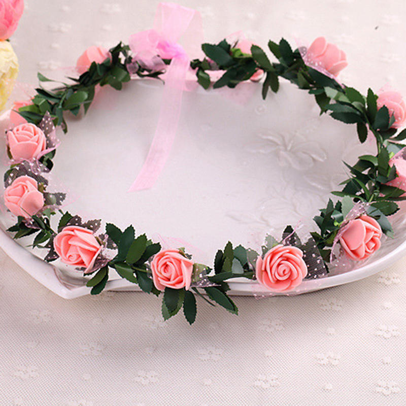 Sweet Girls Women Bridal Rose Flower Crown Headband Wreath Party Wedding Bridal Garland Hairband Headwear