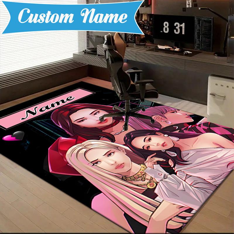 Custom Name Kpop Group Fashion Rug for Living Room, Game Rooms, Office, Bedroom, Floor Mat Playful Design, fan gifts Christmas decor