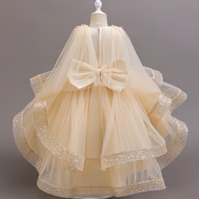 Pastel Tone Girls Fluffy Puffy Tulle Dress Hi-Lo Train Wedding Outfit 100