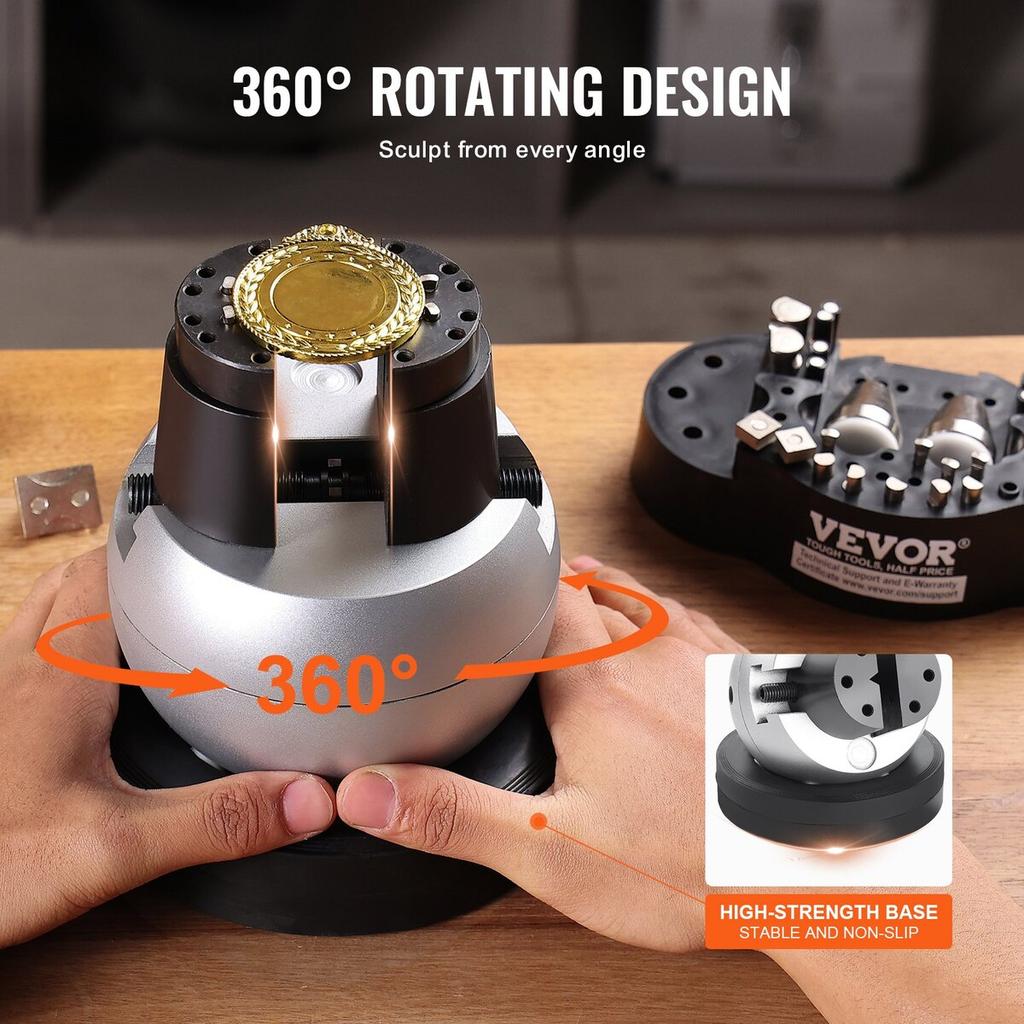 Engraving Block 5 inch Ball Vise Setting Jewelry Ball Vise Engraving with 34PCS Attachment and Rubber Base