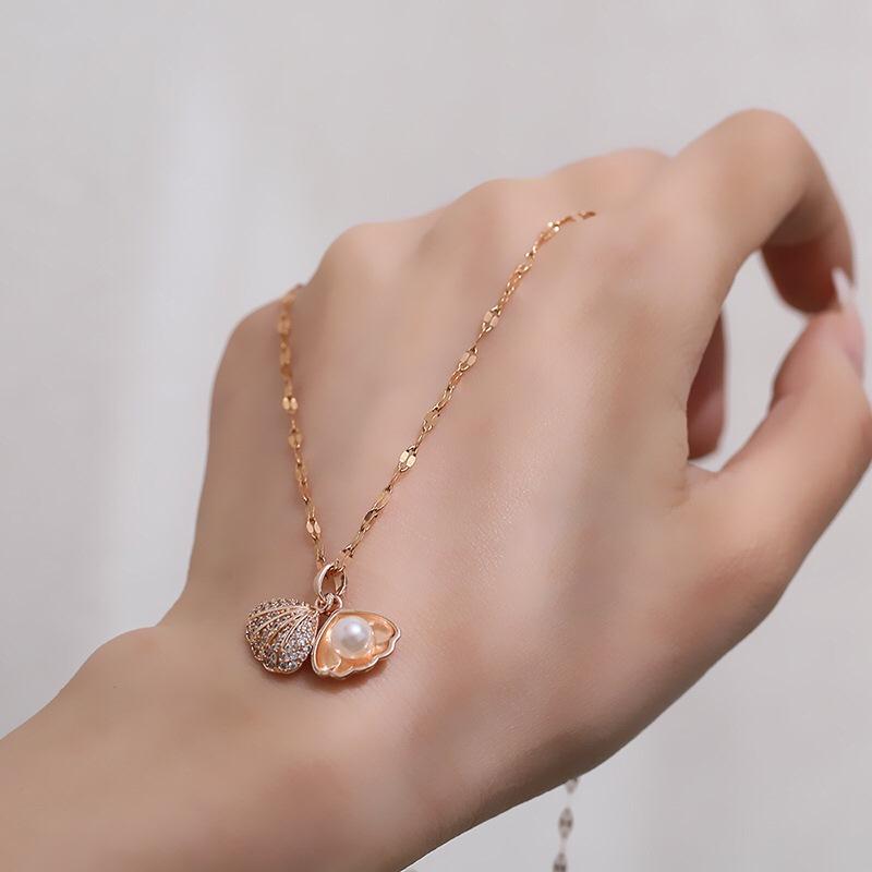 Fashion Shell Starfish Pearl Pendant Necklace for Women Stainless Steel Zircon Heart Clavicle Chain Summer Beach Jewelry Gift