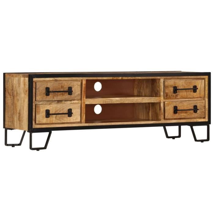 Meuble TV - VIDAXL - Bois massif de manguier - Style industriel - 120 x 30 x 40 cm