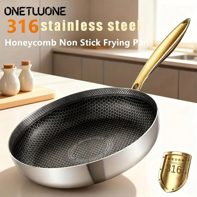 316 Stainless Steel Frying Pan Non-Stick Wok Honeycomb Skillet Home Steak Skillet Gas Stove Pot Induction Kitchen Cookware