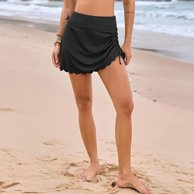 Women S Solid Drawstring Design Slim Fit Swim Shorts Skirt