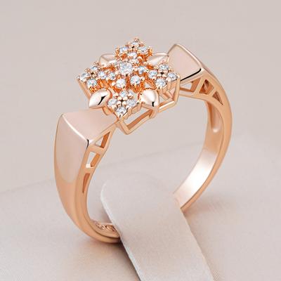 Rose Gold Color Crystal Flower Ring For Women Shiny Natural Zircon Ethnic Bride Accessories Daily Fine Jewelry