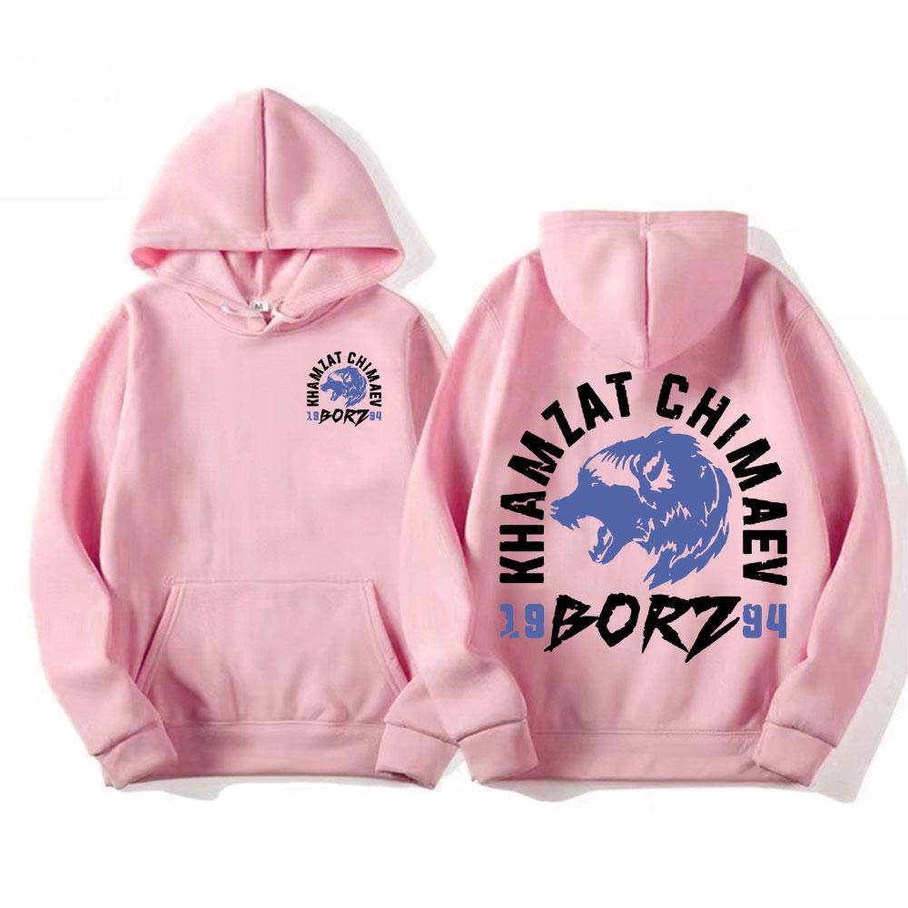 Men's Autumn and Winter Hoodie Khamzat Chimaev "borz" Printed Sweatshirt Harajuku Retro Autumn and Winter Casual Top Warm Hoodie