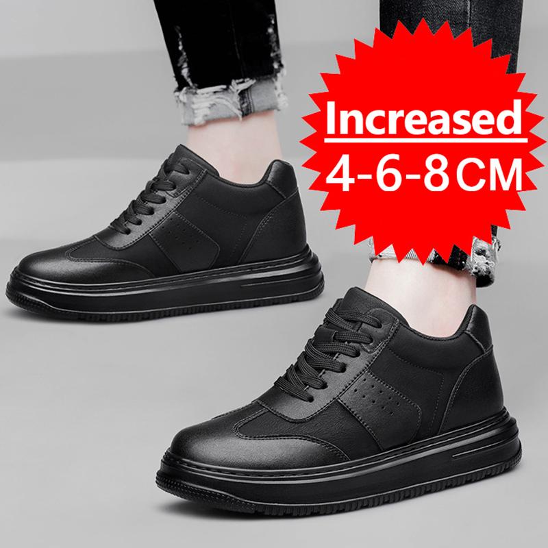 Chaussures rehaussantes pour hommes 8CM Baskets à plateforme à élévateur invisible Chaussures de sport en cuir pour homme décontractées et à la mode Grande taille 47