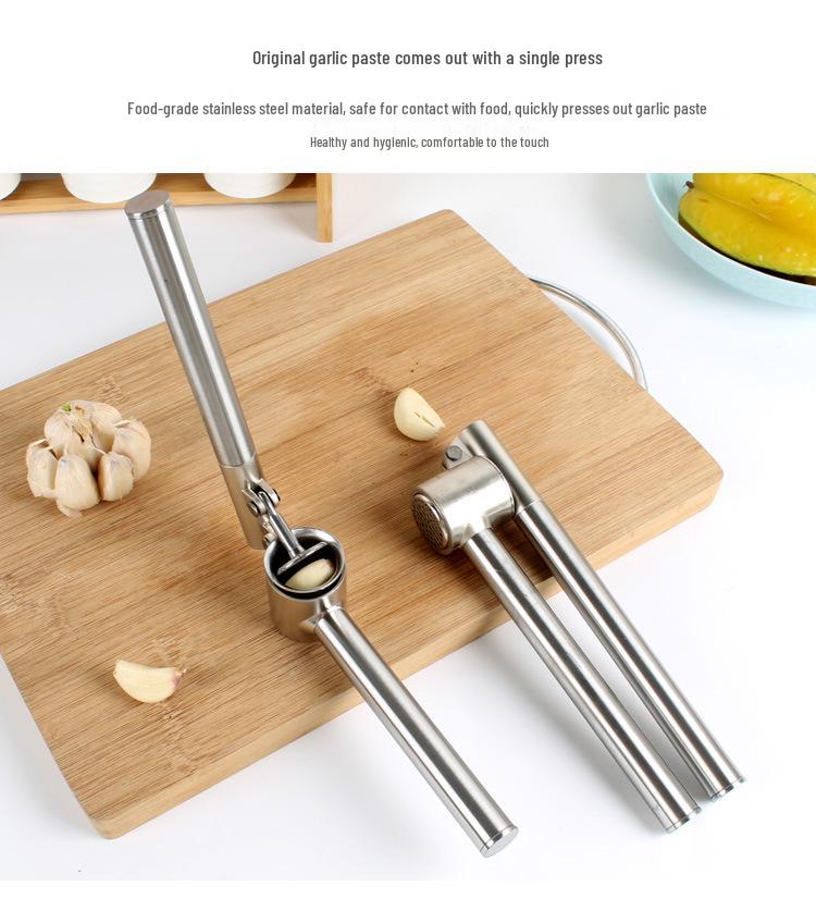 304 Stainless Steel Garlic Press and Peeler Set - Mincer, Masher, and Puree Maker for Home Use