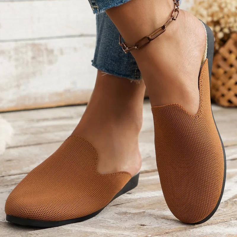 Модные вязаные дышащие женские полутапочки 2024 года — фото 4