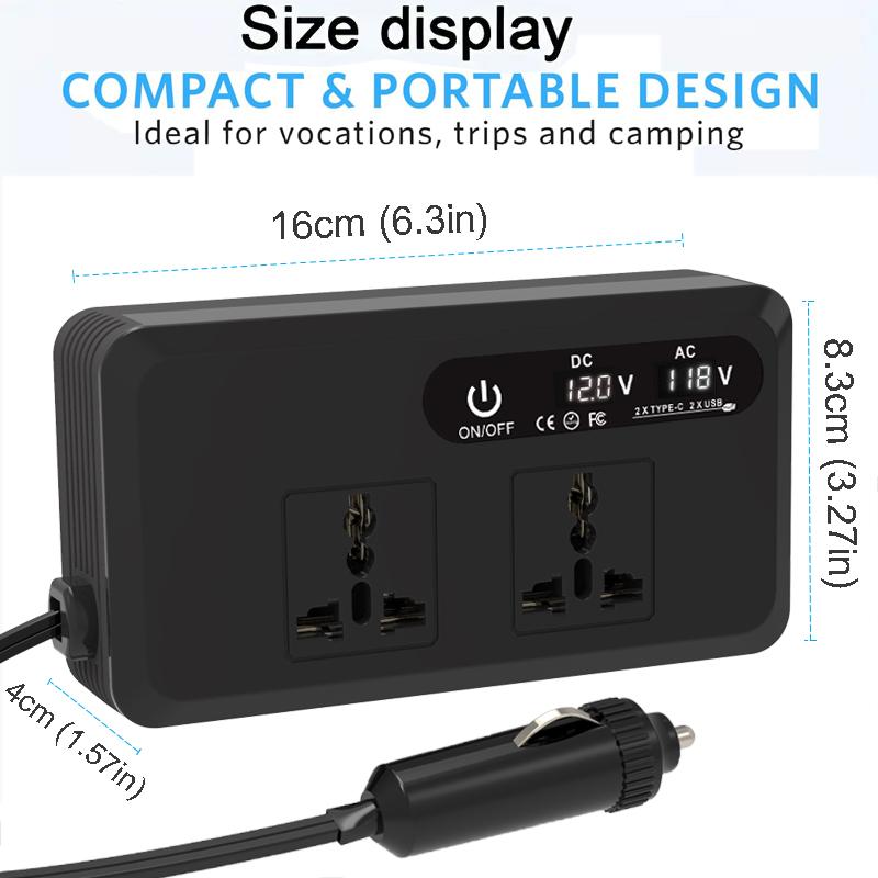 200W Car Inverter DC 12V To AC 220V 230V Transformer Convert Type-C USB Fast Charging EU Socket Car Inverter Power Adapter