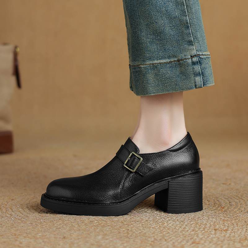 Krazing Pot Овчина Осенне-зимняя обувь Слипоны Массивный каблук Оксфорды Размер 43 Круглый носок Глубокий вырез Металлическая пряжка Туфли 34 чёрный 8248₽