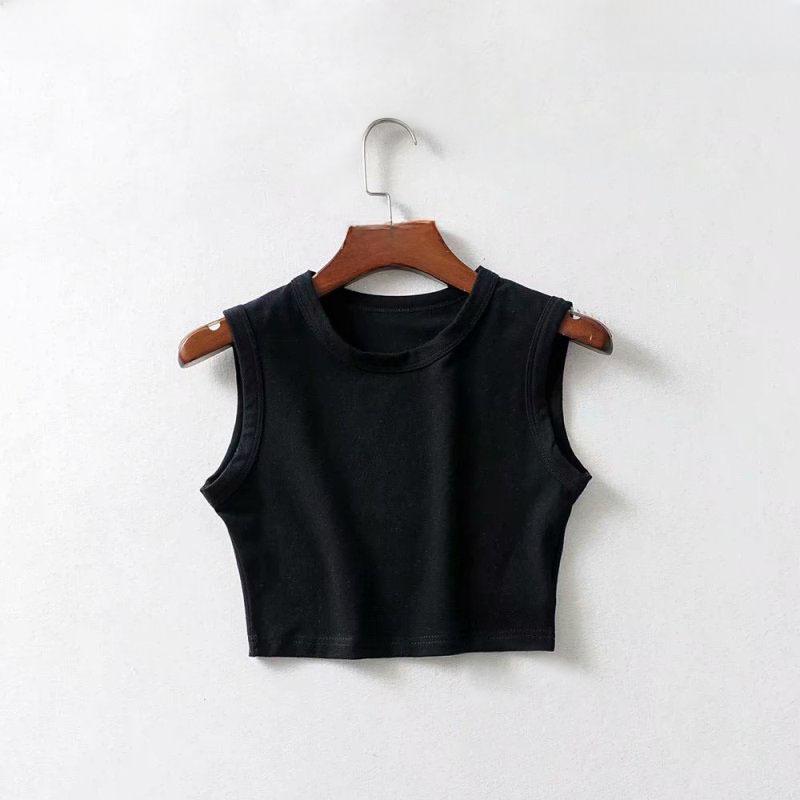 2024 Women's Summer Cotton Cycling Vest: European & American Style, Solid Color, Wide Strap, Short Cropped Tank Top