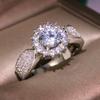 Crystal White Sparkling Zircon Stone Ring Simple Round Style Female  Sterling Silver Wedding Rings for Women Promise