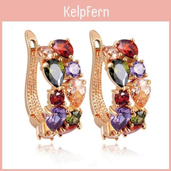 Drop Round Multicolor Hook Women Dangle Cubic Zirconia Earrings