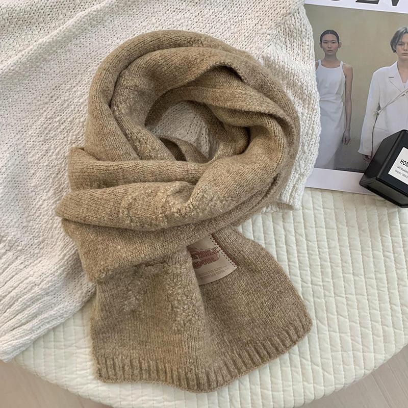 Scarf women's autumn and winter new versatile thickened warm bow scarf wool knitted scarf