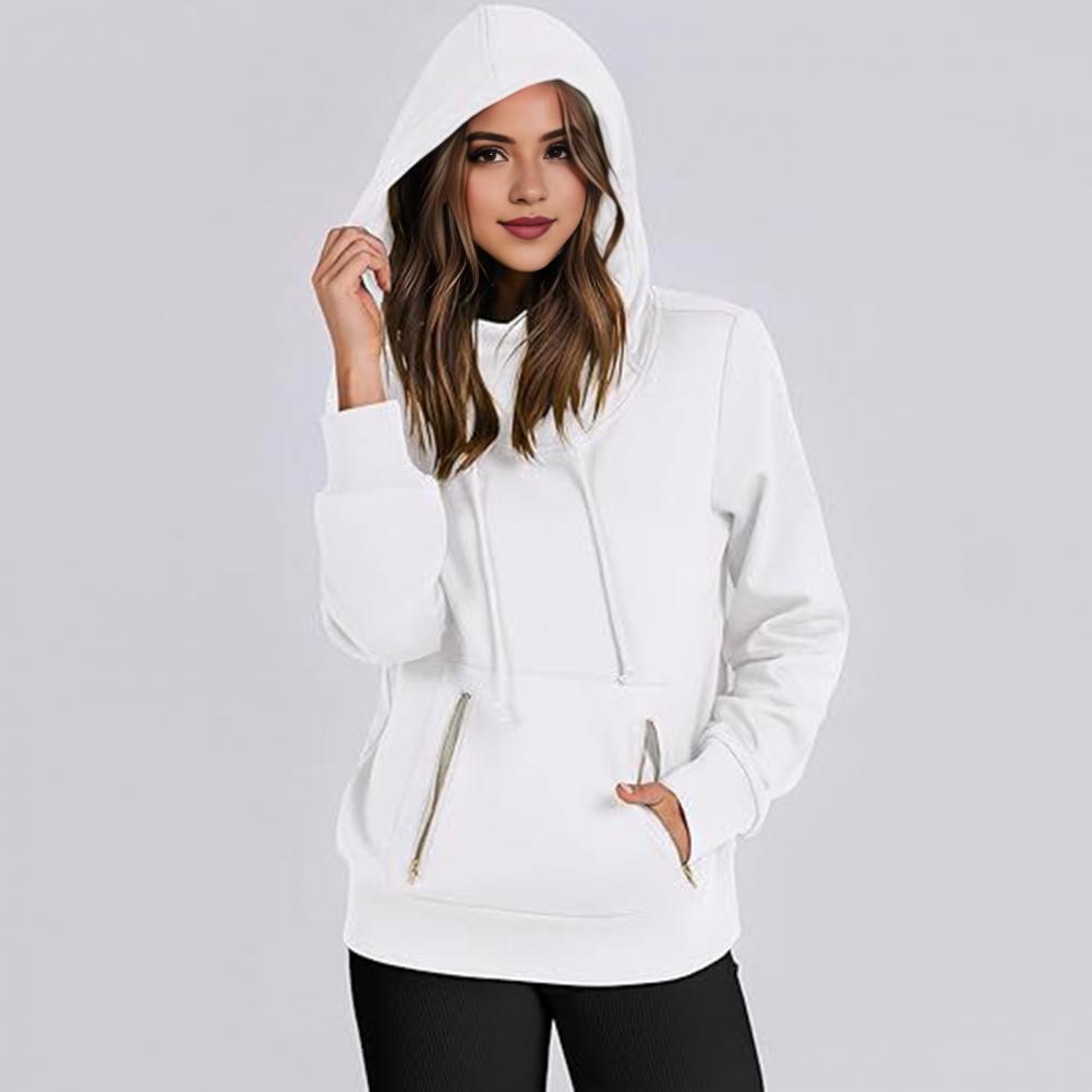 Felpa con Cappuccio Lady Dall Inverno Tasche con Cerniera Polsino Elastico Tinta Unita Coulisse Stile Preppy Maniche Lunghe Pullover con Cappuccio Sport Fitness