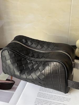 Men's Genuine Leather Woven Clutch: Trendy Large Capacity Handheld & Toiletry Bag