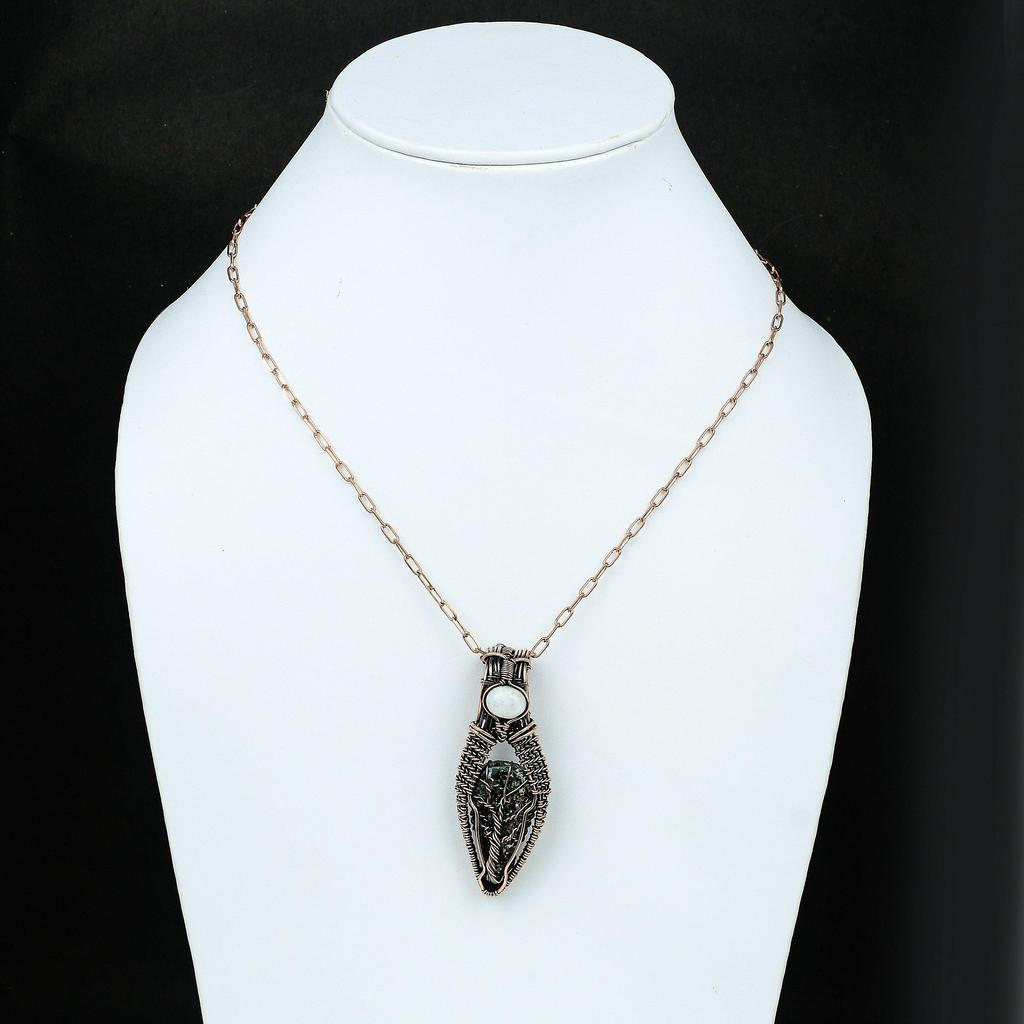 Lebensbaum Seraphinit Kupfer Anhänger Kupferdraht gewickelter Anhänger Edelsteinschmuck Regenbogenmondstein Anhänger Handgefertigter Schmuck Geschenk für Sie