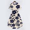 Women's Casual V Neck Short Sleeve Floral Print Dress Vintage Style Midi Length Lightweight Fabric Summer Dress