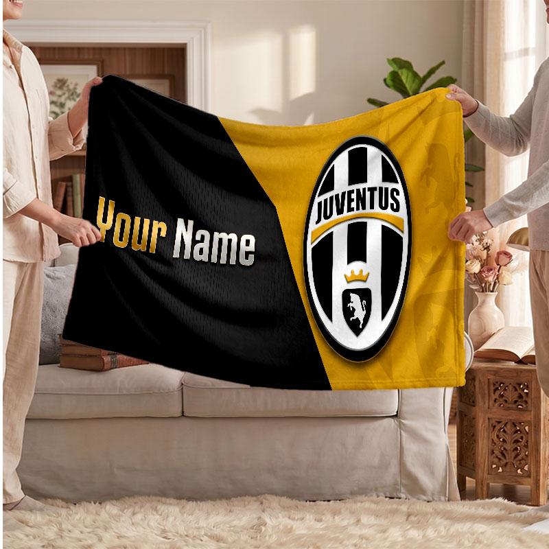 Juventus FC Personalisierte Fleecedecke Mit Fußballlogo, Benutzerdefinierter Name Text Weich Warm Home Überwurfdecke