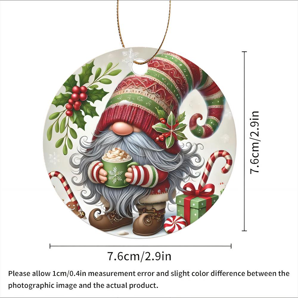 Cute Gnome with Hot Cocoa Acrylic Christmas Tree Ornament festive holly berry holiday decor Xmas hanging gift for Christmas party home decoration