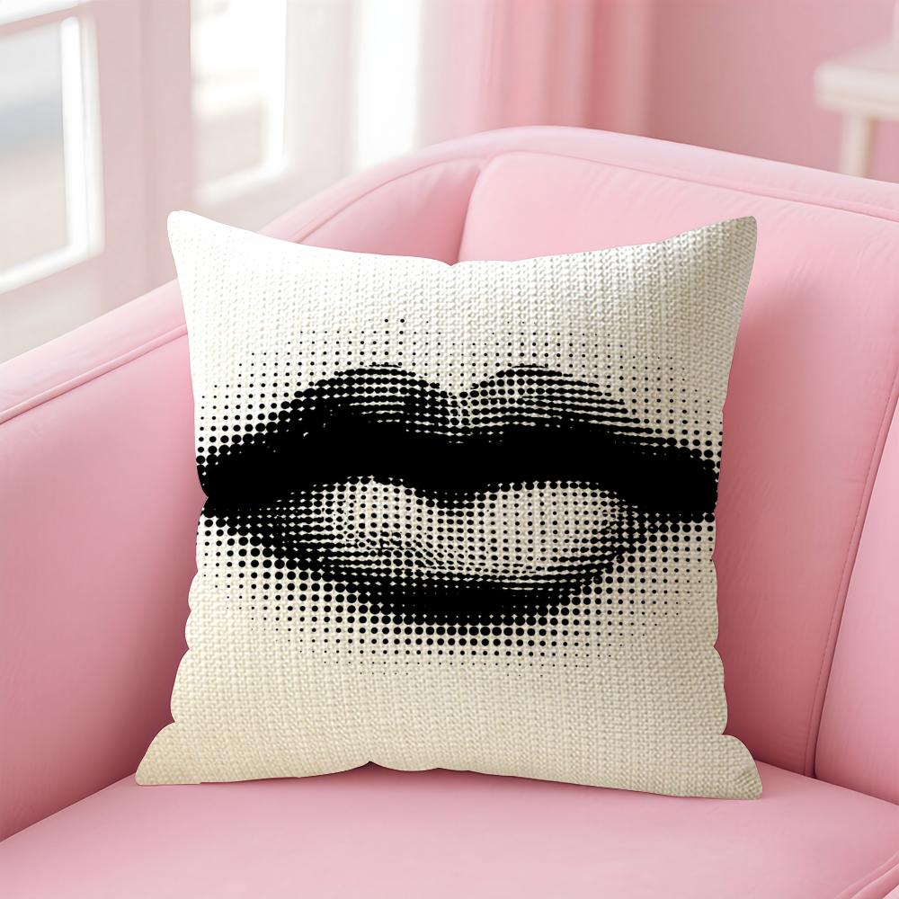 Fashion Modern Art Funny Face Cushion Cover Natural Linen Organic Fabric DoubleSided Printing Sofa Home Decor Gift Pillow Case