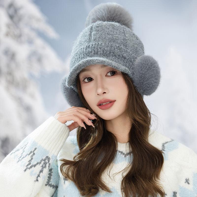 Fleece Warm Knitted Cap Ladies Ear Protector Wool Baseball Cap Fashion Cycling Plush Cap