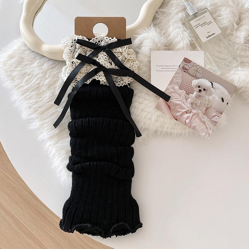 

1 Pair Of Autumn And Winter Lace Stockings For Women Lolita Butterfly Bow Long Stockings Ballet Style Pile Socks, Cute Leg Covers Exotic-Y2K