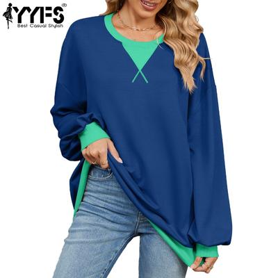 Chemisiers et chemises décontractés à manches longues et col rond pour femmes, mode printemps-automne imprimé bloc de couleurs