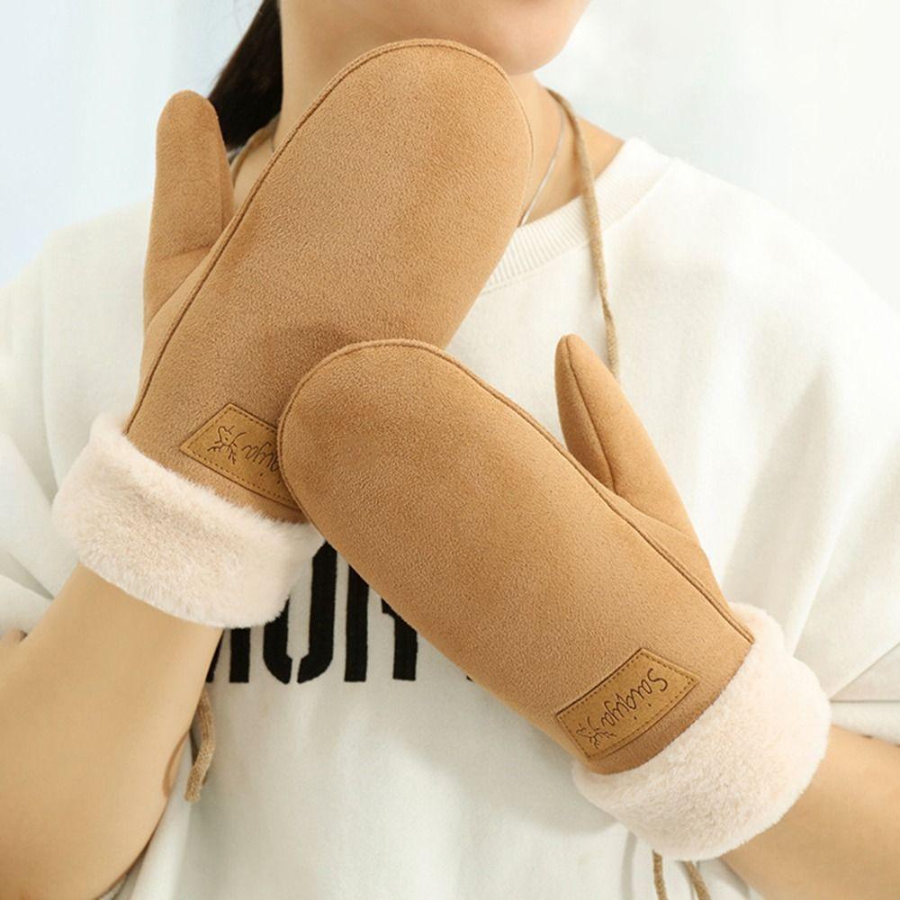 1 Pair Faux Suede Winter Gloves Plush Cuffs Faux Suede Mittens Warm Mittens Women's Winter Wear