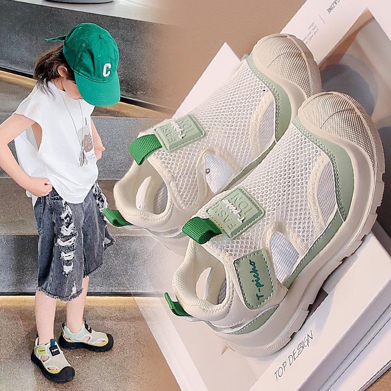 Sommer Ny Gutt Fritid Sport Myk Såle Sandaler Jenter Enkelt Mesh Pustende Koreansk Stil Strandsko