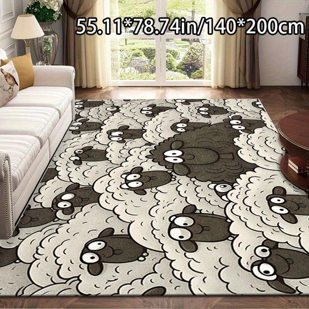 VIKAMA Cartoon Black Sheep Carpet Flock Door Mat Lightweight Large Area Rugs Living Room Carpet Rug For Bedroom Home Decor