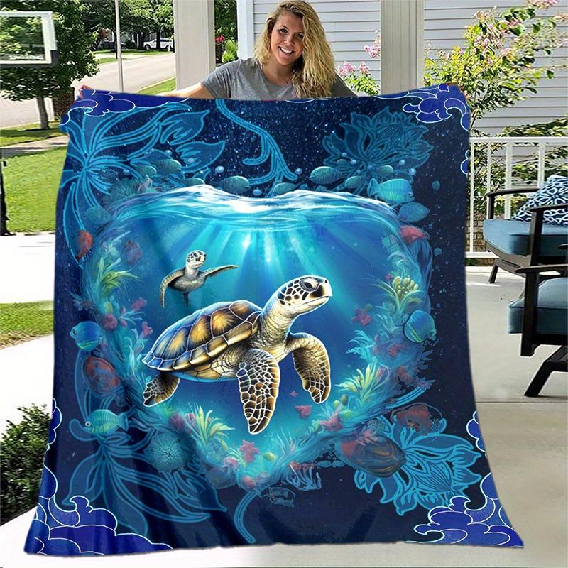 

1pc Ultra-Soft Sea Turtle Flannel Blanket - Lightweight & Warm Perfect for Sofa Travel & More - Vivid Digital Print 100X150CM