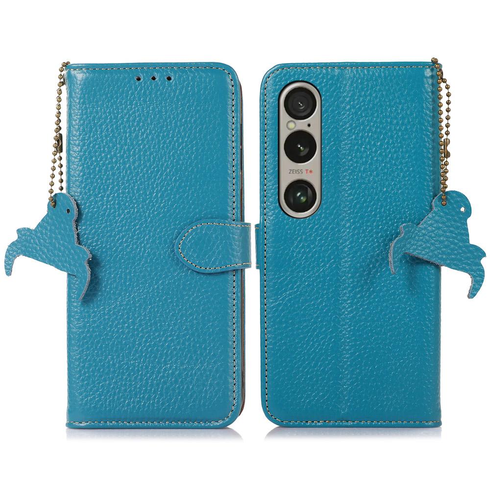 For Sony Xperia 1 VI Case Genuine Cow Leather RFID Blocking Wallet Phone Cover Litchi Texture
