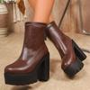 Thick Sole Brown Women's Short Boots Leather Chunky Heeled Ankle Boots for Women Spring Autumn Fashion Botines Black Anti-slip