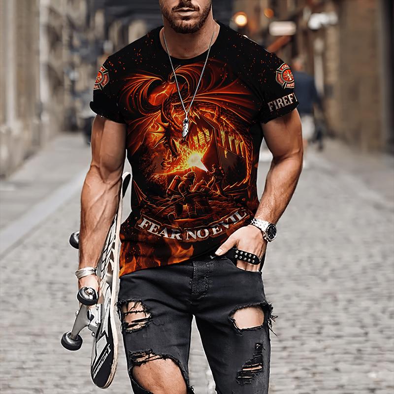 Firefighter Graphic 3D Print Pánská trička pro muže Oblečení Oversized TričkaLéto Neformální Topy s krátkým rukávem Osobnost